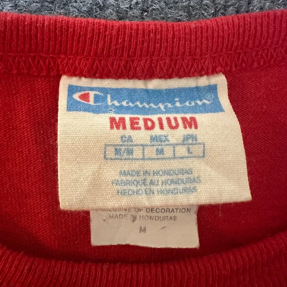 Champion Mens Script Logo‎ T-Shirt Red Short Sleeve Cotton Tee GT19 Medium